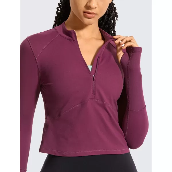 CRZ YOGA Womens Long Sleeve Crop Top Quick Dry Cropped Workout Shirts Half Zip Pullover Running Athletic ShirtCarnation Purple