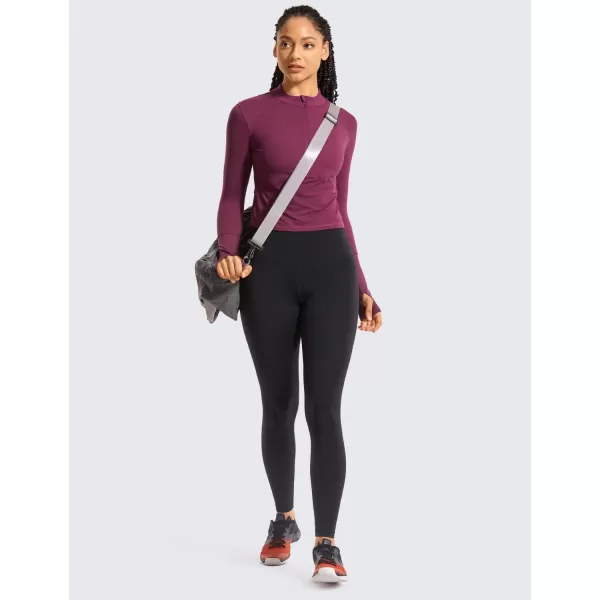 CRZ YOGA Womens Long Sleeve Crop Top Quick Dry Cropped Workout Shirts Half Zip Pullover Running Athletic ShirtCarnation Purple