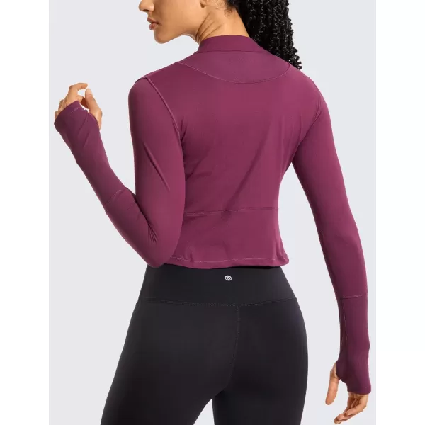 CRZ YOGA Womens Long Sleeve Crop Top Quick Dry Cropped Workout Shirts Half Zip Pullover Running Athletic ShirtCarnation Purple