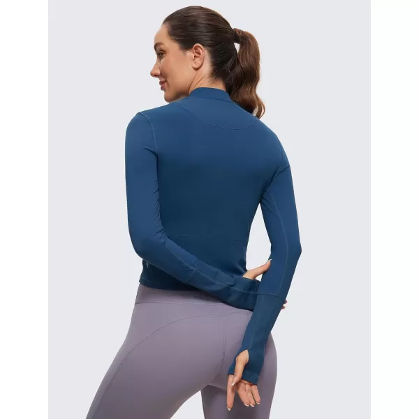 CRZ YOGA Womens Long Sleeve Crop Top Quick Dry Cropped Workout Shirts Half Zip Pullover Running Athletic ShirtFrench Navy