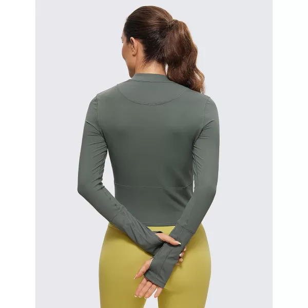 CRZ YOGA Womens Long Sleeve Crop Top Quick Dry Cropped Workout Shirts Half Zip Pullover Running Athletic ShirtGrey Sage