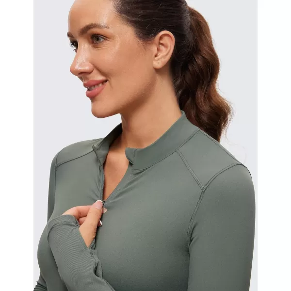 CRZ YOGA Womens Long Sleeve Crop Top Quick Dry Cropped Workout Shirts Half Zip Pullover Running Athletic ShirtGrey Sage