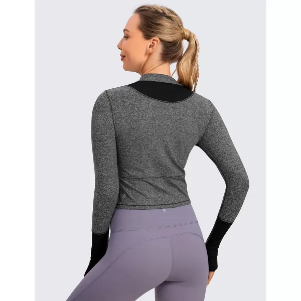 CRZ YOGA Womens Long Sleeve Crop Top Quick Dry Cropped Workout Shirts Half Zip Pullover Running Athletic ShirtHeather Grey