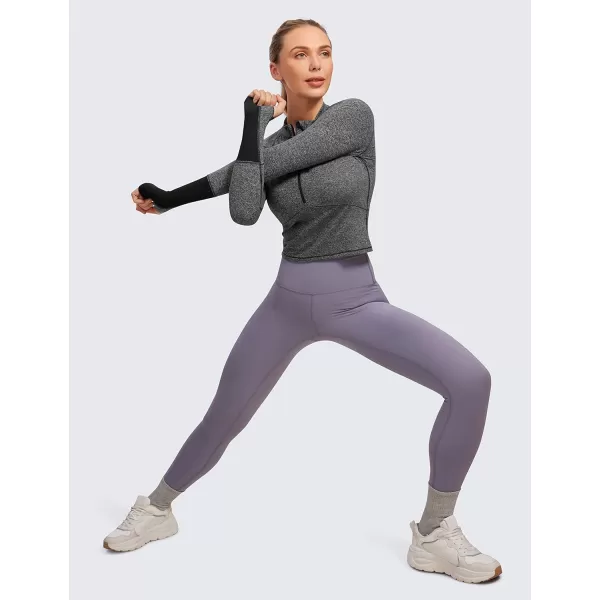 CRZ YOGA Womens Long Sleeve Crop Top Quick Dry Cropped Workout Shirts Half Zip Pullover Running Athletic ShirtHeather Grey