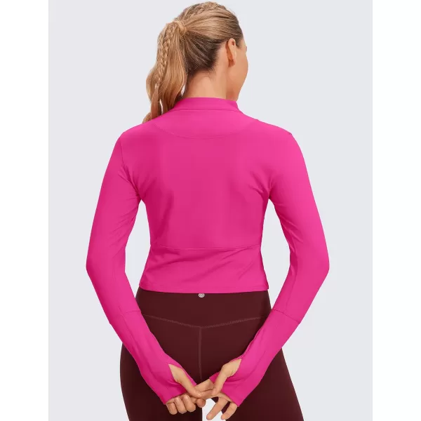 CRZ YOGA Womens Long Sleeve Crop Top Quick Dry Cropped Workout Shirts Half Zip Pullover Running Athletic ShirtHibiscus Purple