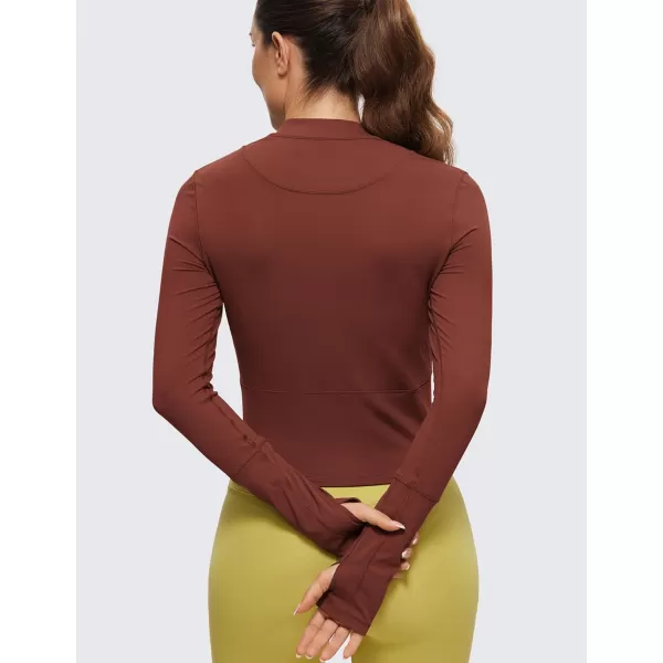 CRZ YOGA Womens Long Sleeve Crop Top Quick Dry Cropped Workout Shirts Half Zip Pullover Running Athletic ShirtJujube Brown