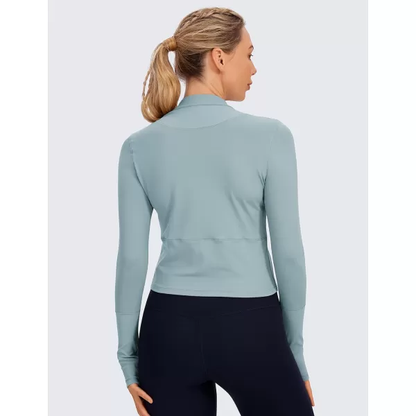 CRZ YOGA Womens Long Sleeve Crop Top Quick Dry Cropped Workout Shirts Half Zip Pullover Running Athletic ShirtLight Grayish Blue