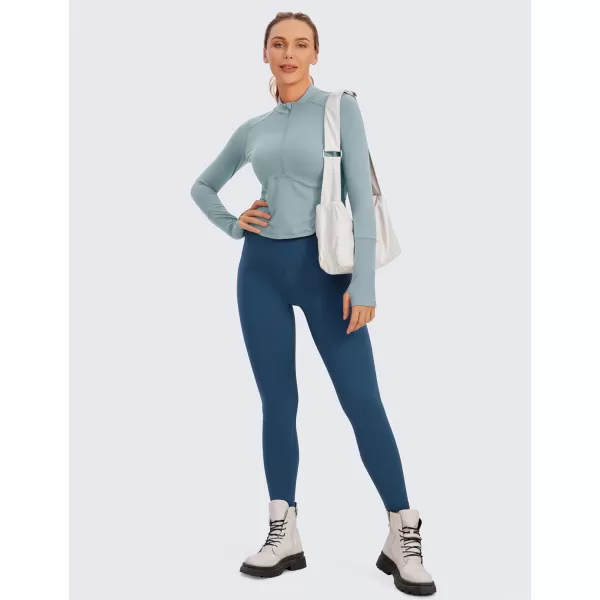 CRZ YOGA Womens Long Sleeve Crop Top Quick Dry Cropped Workout Shirts Half Zip Pullover Running Athletic ShirtLight Grayish Blue