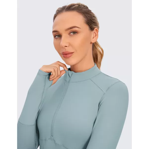 CRZ YOGA Womens Long Sleeve Crop Top Quick Dry Cropped Workout Shirts Half Zip Pullover Running Athletic ShirtLight Grayish Blue