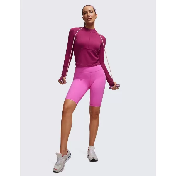 CRZ YOGA Womens Long Sleeve Crop Top Quick Dry Cropped Workout Shirts Half Zip Pullover Running Athletic ShirtMagenta Purple