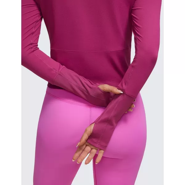 CRZ YOGA Womens Long Sleeve Crop Top Quick Dry Cropped Workout Shirts Half Zip Pullover Running Athletic ShirtMagenta Purple