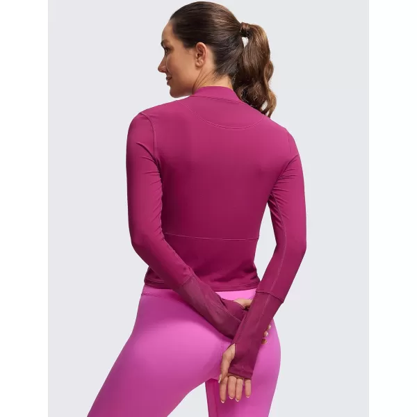 CRZ YOGA Womens Long Sleeve Crop Top Quick Dry Cropped Workout Shirts Half Zip Pullover Running Athletic ShirtMagenta Purple
