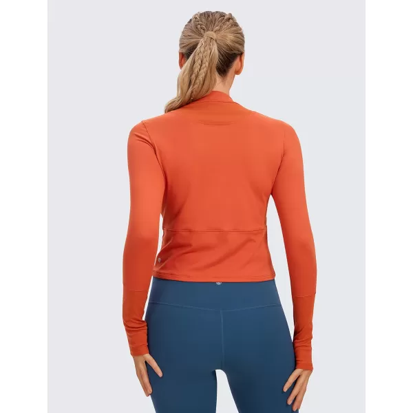 CRZ YOGA Womens Long Sleeve Crop Top Quick Dry Cropped Workout Shirts Half Zip Pullover Running Athletic ShirtRed Ochre