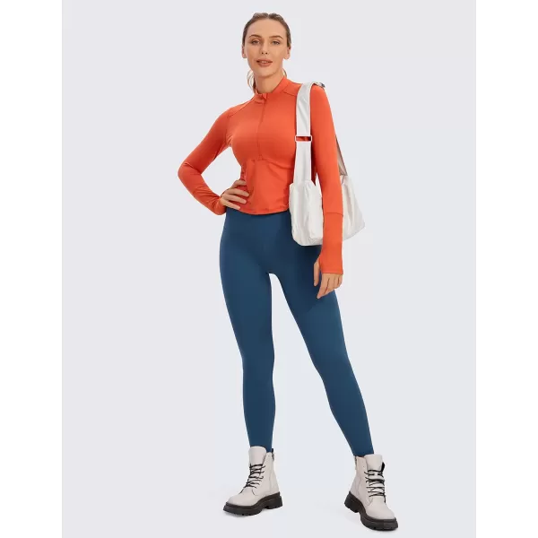 CRZ YOGA Womens Long Sleeve Crop Top Quick Dry Cropped Workout Shirts Half Zip Pullover Running Athletic ShirtRed Ochre