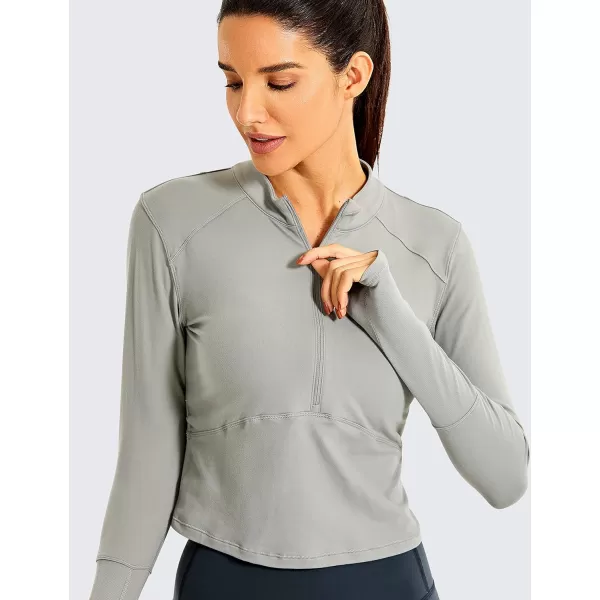 CRZ YOGA Womens Long Sleeve Crop Top Quick Dry Cropped Workout Shirts Half Zip Pullover Running Athletic ShirtRock Grey