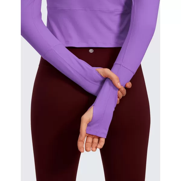 CRZ YOGA Womens Long Sleeve Crop Top Quick Dry Cropped Workout Shirts Half Zip Pullover Running Athletic ShirtRoyal Lilac