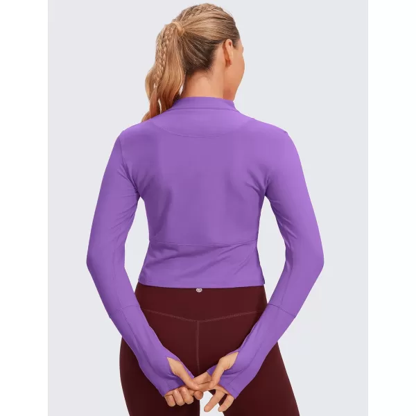 CRZ YOGA Womens Long Sleeve Crop Top Quick Dry Cropped Workout Shirts Half Zip Pullover Running Athletic ShirtRoyal Lilac