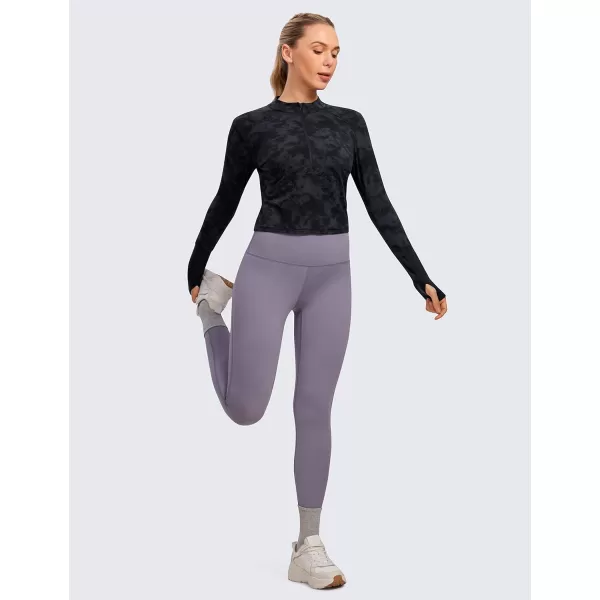 CRZ YOGA Womens Long Sleeve Crop Top Quick Dry Cropped Workout Shirts Half Zip Pullover Running Athletic ShirtTie Dye Smoke Ink