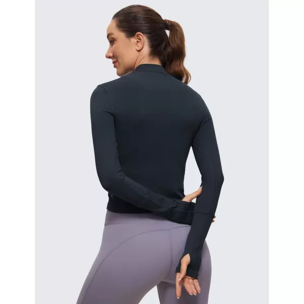 CRZ YOGA Womens Long Sleeve Crop Top Quick Dry Cropped Workout Shirts Half Zip Pullover Running Athletic ShirtTrue Navy