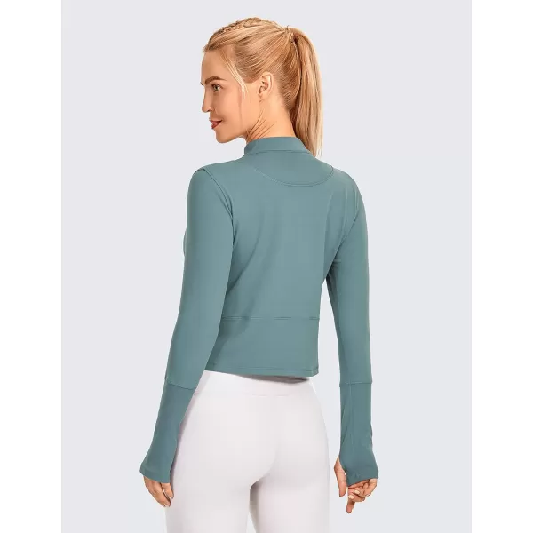 CRZ YOGA Womens Long Sleeve Crop Top Quick Dry Cropped Workout Shirts Half Zip Pullover Running Athletic ShirtTurquoise