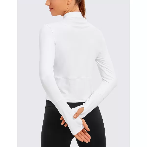 CRZ YOGA Womens Long Sleeve Crop Top Quick Dry Cropped Workout Shirts Half Zip Pullover Running Athletic ShirtWhite