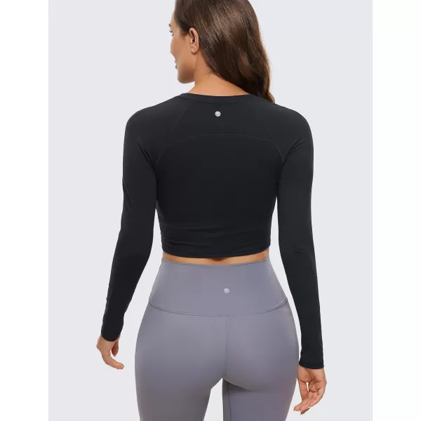 CRZ YOGA Womens Long Sleeve Crop Workout Tops Athletic Yoga Running Cropped Tops Slim Fit Gym ShirtsBlack