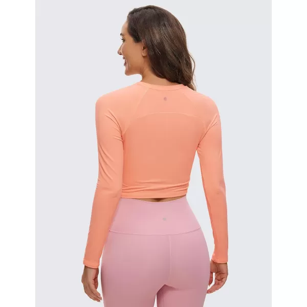 CRZ YOGA Womens Long Sleeve Crop Workout Tops Athletic Yoga Running Cropped Tops Slim Fit Gym ShirtsDew Pink