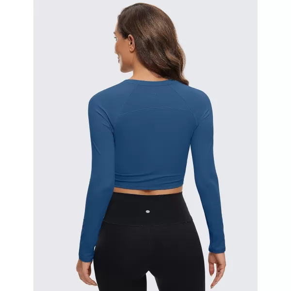 CRZ YOGA Womens Long Sleeve Crop Workout Tops Athletic Yoga Running Cropped Tops Slim Fit Gym ShirtsFrench Navy