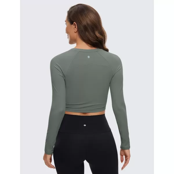 CRZ YOGA Womens Long Sleeve Crop Workout Tops Athletic Yoga Running Cropped Tops Slim Fit Gym ShirtsGrey Sage