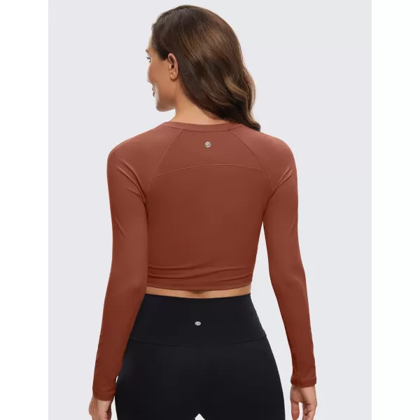 CRZ YOGA Womens Long Sleeve Crop Workout Tops Athletic Yoga Running Cropped Tops Slim Fit Gym ShirtsJujube Brown