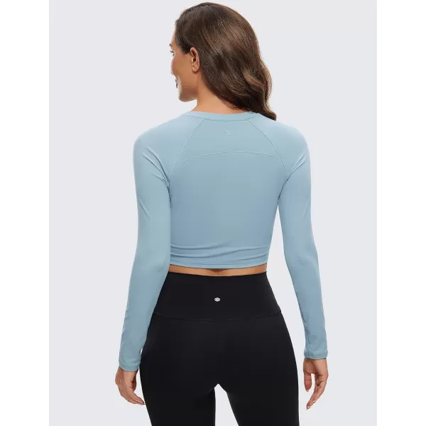 CRZ YOGA Womens Long Sleeve Crop Workout Tops Athletic Yoga Running Cropped Tops Slim Fit Gym ShirtsLight Grayish Blue