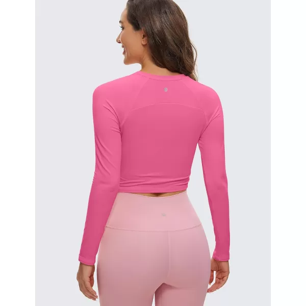 CRZ YOGA Womens Long Sleeve Crop Workout Tops Athletic Yoga Running Cropped Tops Slim Fit Gym ShirtsMagenta