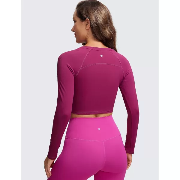 CRZ YOGA Womens Long Sleeve Crop Workout Tops Athletic Yoga Running Cropped Tops Slim Fit Gym ShirtsMagenta Purple