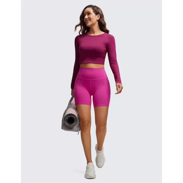 CRZ YOGA Womens Long Sleeve Crop Workout Tops Athletic Yoga Running Cropped Tops Slim Fit Gym ShirtsMagenta Purple