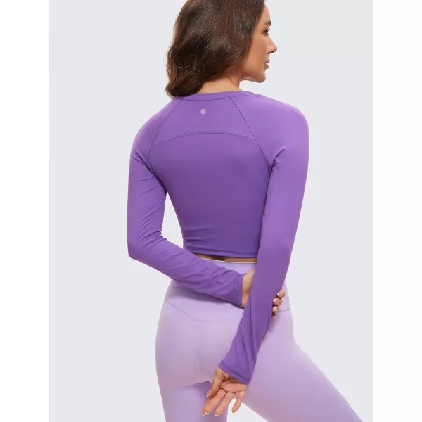 CRZ YOGA Womens Long Sleeve Crop Workout Tops Athletic Yoga Running Cropped Tops Slim Fit Gym ShirtsRoyal Lilac