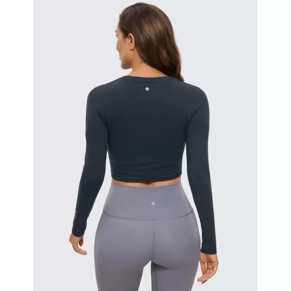 CRZ YOGA Womens Long Sleeve Crop Workout Tops Athletic Yoga Running Cropped Tops Slim Fit Gym ShirtsTrue Navy