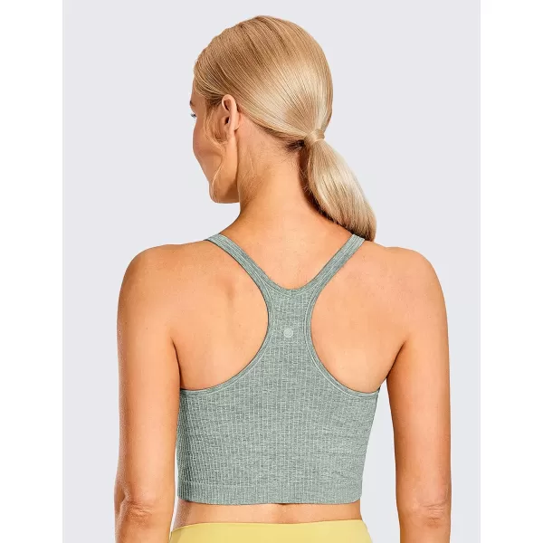 CRZ YOGA Womens Longline Seamless Ribbed Sports Bra  Padded Racerback Sports Bra Yoga Crop Tank TopsDark Green