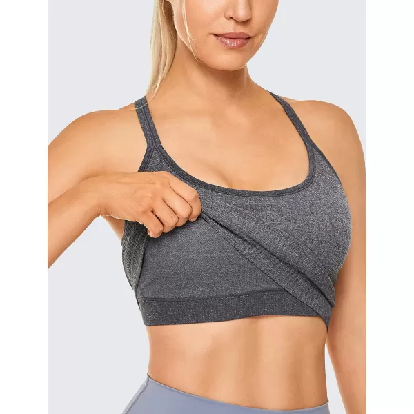 CRZ YOGA Womens Longline Seamless Ribbed Sports Bra  Padded Racerback Sports Bra Yoga Crop Tank TopsLight Gray 7