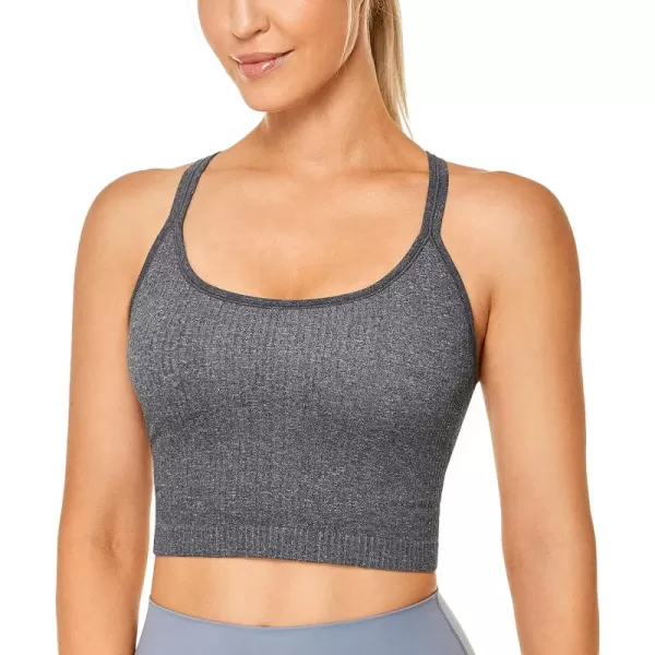 CRZ YOGA Womens Longline Seamless Ribbed Sports Bra  Padded Racerback Sports Bra Yoga Crop Tank TopsLight Gray 7