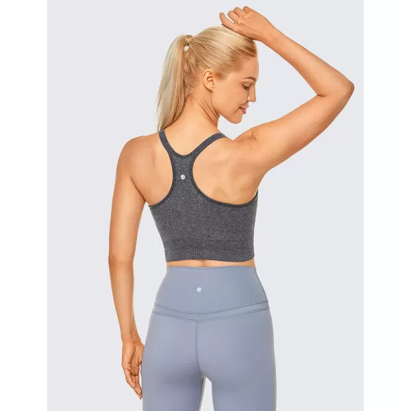 CRZ YOGA Womens Longline Seamless Ribbed Sports Bra  Padded Racerback Sports Bra Yoga Crop Tank TopsLight Gray 7