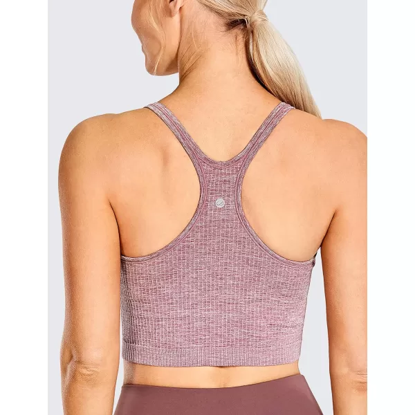 CRZ YOGA Womens Longline Seamless Ribbed Sports Bra  Padded Racerback Sports Bra Yoga Crop Tank TopsMisty Merlot