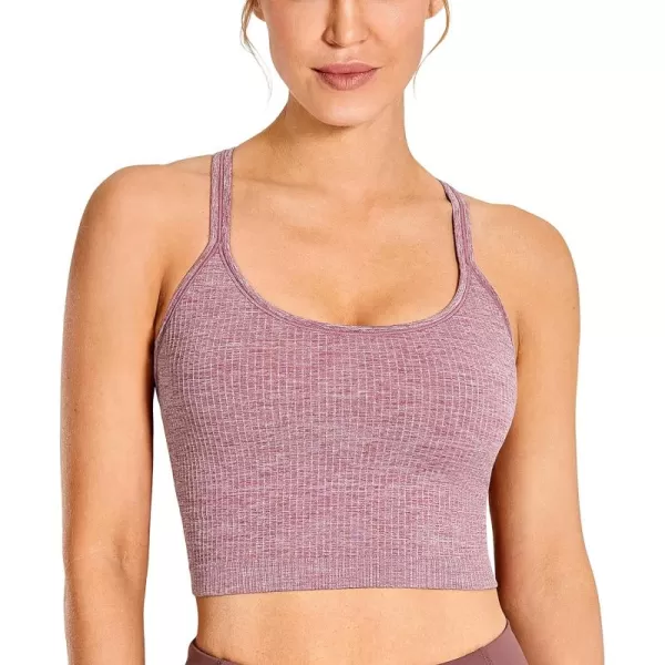 CRZ YOGA Womens Longline Seamless Ribbed Sports Bra  Padded Racerback Sports Bra Yoga Crop Tank TopsMisty Merlot