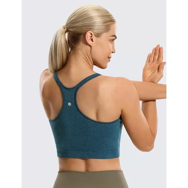 CRZ YOGA Womens Longline Seamless Ribbed Sports Bra  Padded Racerback Sports Bra Yoga Crop Tank TopsPetrol Blue