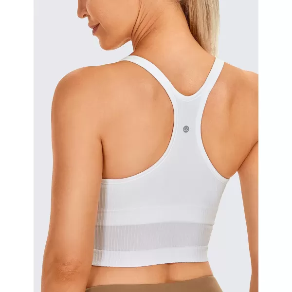 CRZ YOGA Womens Longline Seamless Ribbed Sports Bra  Padded Racerback Sports Bra Yoga Crop Tank TopsWhite