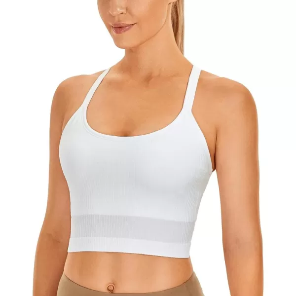 CRZ YOGA Womens Longline Seamless Ribbed Sports Bra  Padded Racerback Sports Bra Yoga Crop Tank TopsWhite