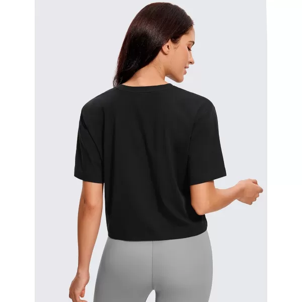 CRZ YOGA Womens Loose Fit Cotton Polyester Short Sleeve Shirts Crop Tops Casual Workout TShirtsBlack