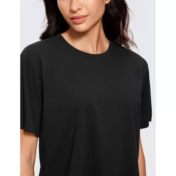CRZ YOGA Womens Loose Fit Cotton Polyester Short Sleeve Shirts Crop Tops Casual Workout TShirtsBlack