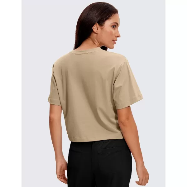 CRZ YOGA Womens Loose Fit Cotton Polyester Short Sleeve Shirts Crop Tops Casual Workout TShirtsCalifornia Sand