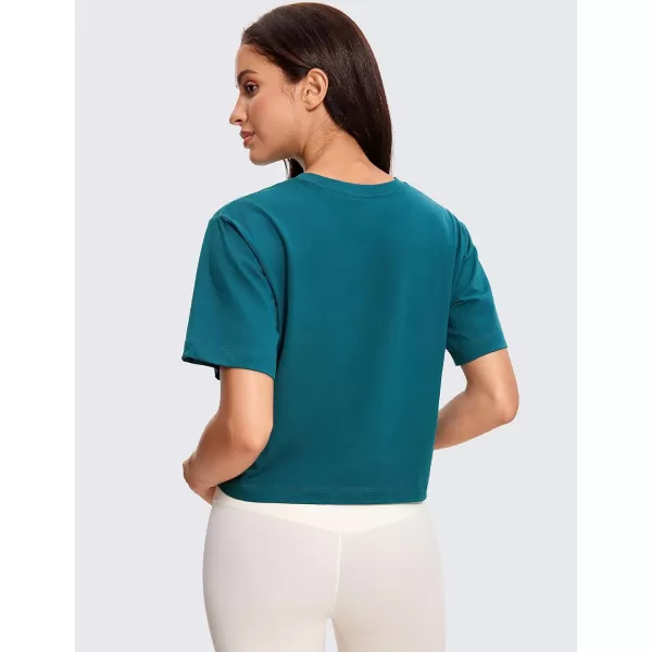 CRZ YOGA Womens Loose Fit Cotton Polyester Short Sleeve Shirts Crop Tops Casual Workout TShirtsGreen Jade