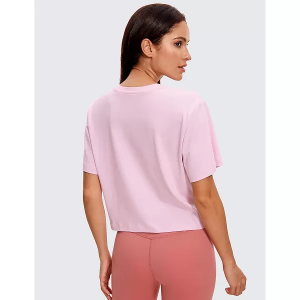 CRZ YOGA Womens Loose Fit Cotton Polyester Short Sleeve Shirts Crop Tops Casual Workout TShirtsPink Peony